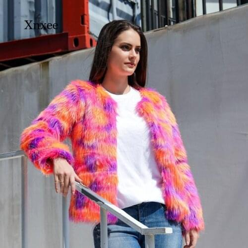 Faux Fur Coat Fashion Long Sleeve Short Pink Women Autumn Winter Fluffy Fur Jacket Plus Size Outercoat Punk Fashion Streetwear