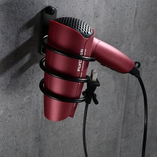 Bathroom Shower Hair Dryer Holder Stand Host Matt Black Space Aluminum Wall Mounted Rack for Storage Organizer Household Shelf