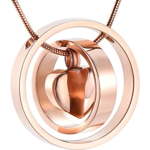 IJD9954 Stainless Steel Two Circle Around Blank Heart Cremation Pendant Memorial Necklace Ashes Holder Urn Keepsake Jewelry