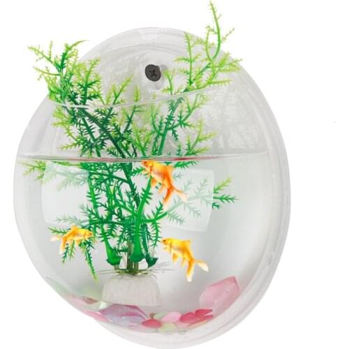 Transparent Acrylic Hanging Wall Mount Fish Tank Bowl Goldfish Vase Aquarium Plant Ecology Pot