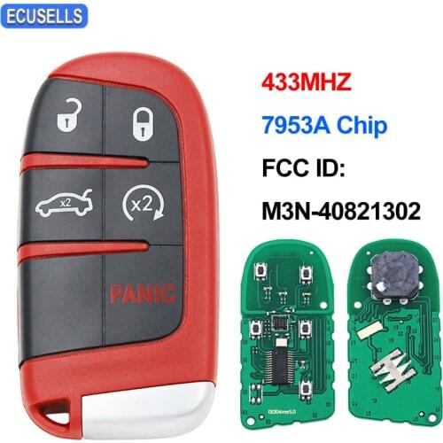 4+1/5 Button Smart Remote Car Key for Chrysler 300 for Dodge Challenger Charger Dart Durango 433MHz 7953A Chip M3N-40821302 Red