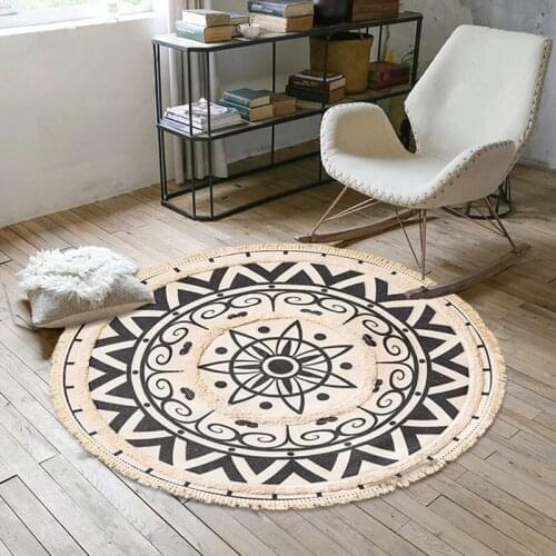 Retro Rugs and Carpets for Home Living Room Decor Bohemian Hand Woven Cotton Linen Round Rugs Carpet Geometric Floor Mat
