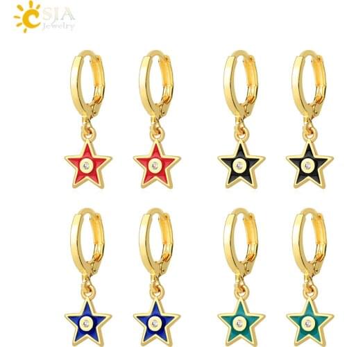 CSJA Luxury Small Hoop Earrings for Women 2021 Gold Silver Color Star Ear Pendant New Earring Cubic Zirconia Enamel Jewelry S765
