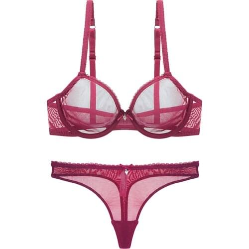 Varsmiss sexy thong unlined transparent underwear see through comfortable bra and panty set
