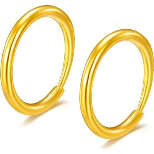 Pure 24K Yellow Gold Earrings 999 Gold Smooth Circle Hoop Earrings