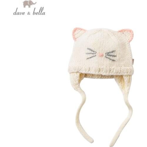 DB15865 dave bella winter new born baby girls cute cartoon cat hat girl fashion knitted cap