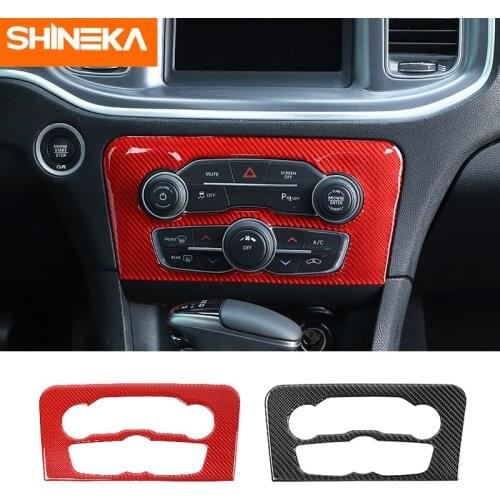 SHINEKA Interior Accessories for Dodge Charger Car Audio Switch Panel Decoration Carbon Fiber Stickers for Dodge Charger 2015