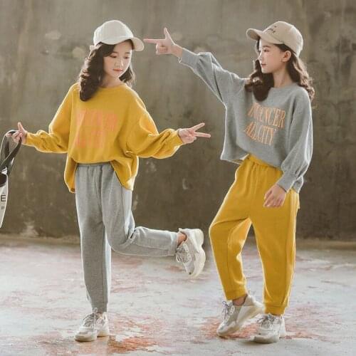 Autumn Childrens Clothing Long Sleeve Letters Sweatshirt Top+Casual Trouser 2PCS Sport Wear Tracksuit for Girl 10 12 14 Years