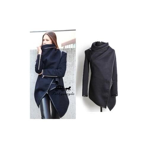Style 2018 hot sale autumn and winter hot sheath slim full woman long coat solid pockets turtleneck zippers covered button coat
