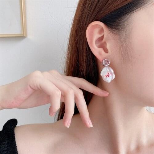 Unique Design Irregular Baroque Natural Pearl Dangle Earring for Women Cubic Zircon Hand Painted Earring Jewelry Pendientes