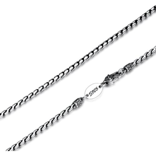 Vintage 925 Sterling Silver Link Chain with OM MANI PADME HUM Clasp for Men Boys,3mm,Free Shipping