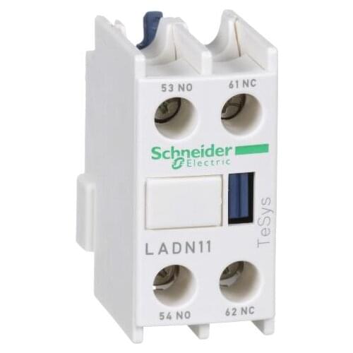 LADN11 Auxiliary contact block, TeSys D, 1NO + 1NC, front mounting, screw terminals
