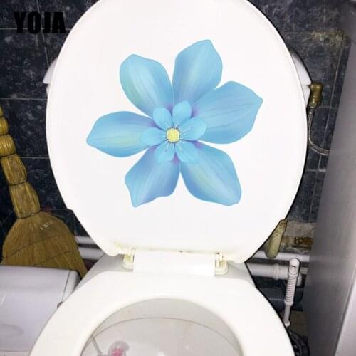 YOJA 22.1X21.8CM Blue Flower Cartoon Kids Room Decoration Fashion Toilet Wall Sticker T1-1788