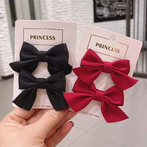 1Pair Pure Color Bowknot Hair Clips Girls Cute Kids Cloth Barrettes Fashion Sweet Children Hairpins Headwear Hair Accessories