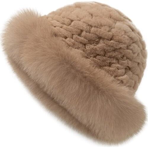 Zero fish Real Rabbit fur ball cap Fox Fur winter hat for women girl 's hat knitted beanies cap brand new thick female cap
