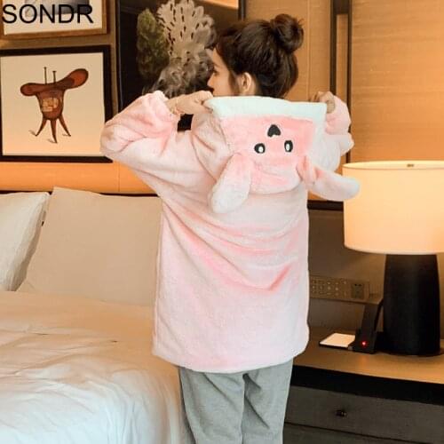 Zip Up Kawaii Lolita Jacket Women Winter New Cute Rabbit Ears Hooded Teddy Coat High Quality Faux Lambswool Pink Furry Outerwear