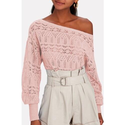 Sweaters Women Spring Autumn Solid Color Hollow Out See Through O-Neck Long Sleeve Pullvers Women Clothing Loose Y2K Knitted Top