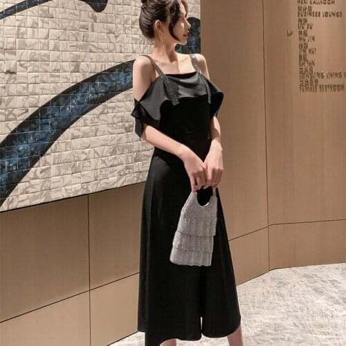 Black Strapless Ruffles Spaghetti Strap Dress High-end Women Dress Lady Elegant Summer Dresses Bandage Sexy Party Maxi Dresses