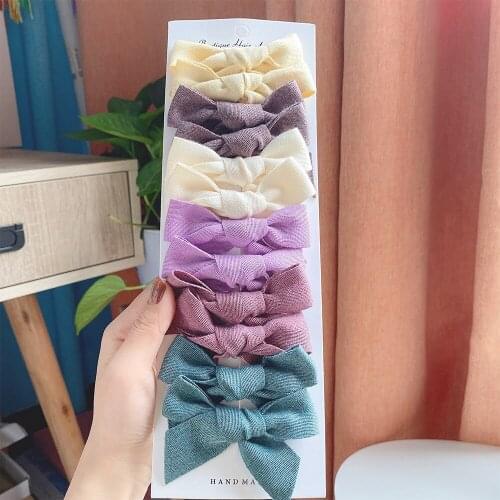 10Pcs/set Cotton Hair Bow Solid Bowknot Hair Clip For Cute Girl Children Barrettes Safty Hairpins Headwear Kids Hair Accessories