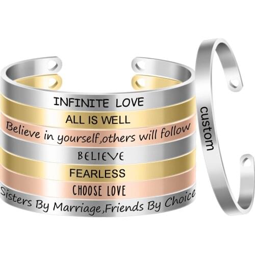 10pcs/lot Stainless Steel Mantra Bangle Engraved Customized Positive Inspirational Bracelet Width 6mm Cuff Bangle SL-003*10