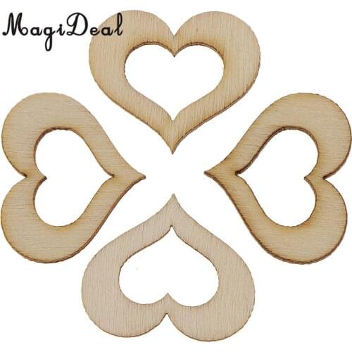 100Pc MDF Cut Wood Hollow Heart Shapes Natural Wooden Embellishment for Wedding Table Scatter Confetti Decoration Ornament Craft