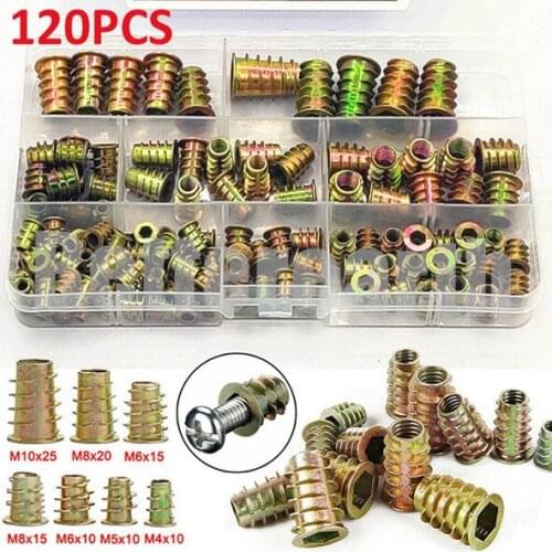 120PCS Assorted Flanged Hex Drive Head Furniture Nuts M4 M5 M6 M8 M10 Zinc alloyl Thread For Wood Insert Nut