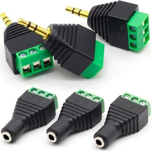 3.5mm 3ploe 1/8 Inch Stereo Male Plug to AV Screw Video Balun Terminal Jack 3.5 mm Male 3 pin Terminal Block Plug Connector