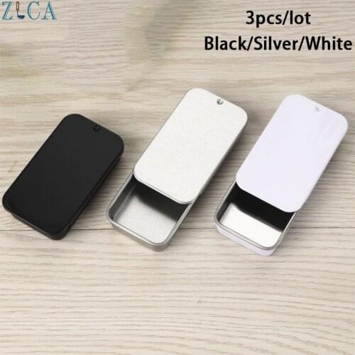3pcs Mini Tin Box Sealed Slide Cover Storage Case Metal Silver Black White Jewelry Candy Boxes Cans Coin Key Container Organizer