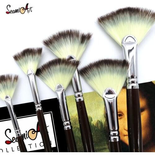 6Pcs/set Fan shaped Nylon Hair Watercolor Paint Brush Set For Learning Diy Watercolor Acrylic Wooden Handle Painting Brushes