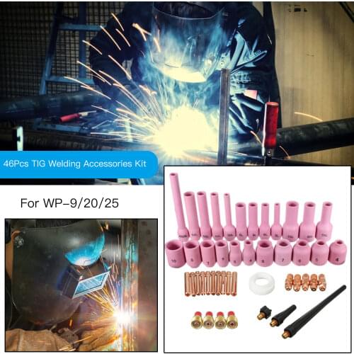 46Pcs TIG Soldering Torch Accessories Collets Gases Lens Cermic Gases Nozzles Welding Tool Kit for WP-9/20/25