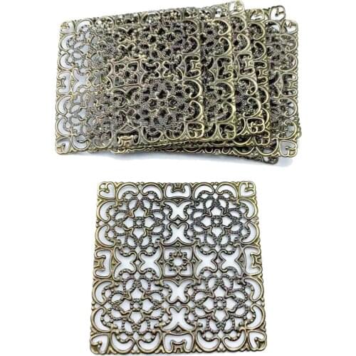 5PCS 80mm Large hollow square Jewelry Filigree Flower Wraps Connectors For DIY Making Accessories