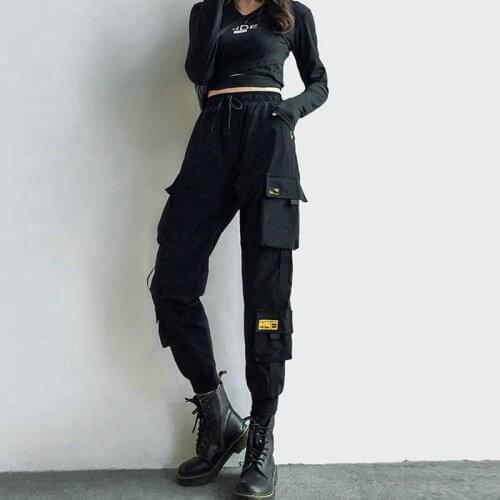 Womens High Waist Cargo Pants 2021 New Sportswear Loose Pants Harajuku Women Cargo Pants Elastics Trousers Ladies Casual Pant
