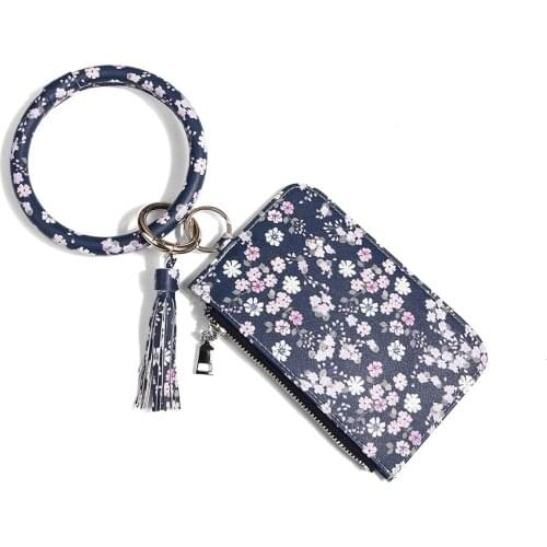 Card Case Coin Purse Pendant Bracelet Key Ring PU Wrist Keychain Leaf Leather