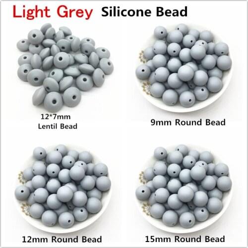 Chengkai 100pcs Light Grey Silicone Lentil Teether Beads DIY 12*7mm BPA Free Round 9mm 12mm 15mm Baby Teether Accessories