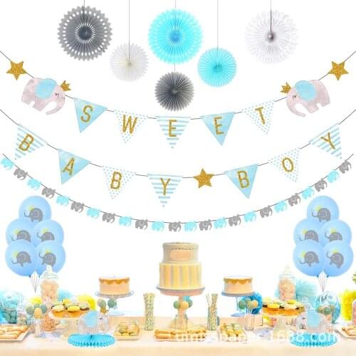 Digital DIY Elephant Flag Bunting Christening Baptism Decoration boy baby shower favor birthday party decoration kids ff23