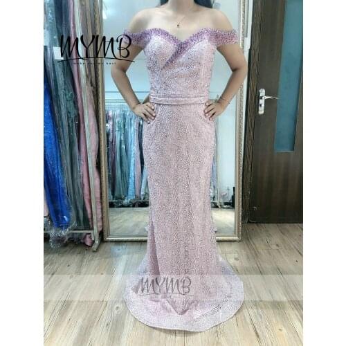 Elegant Off The Shoulder Sweetheart Pink Wedding Party Evening Dress MYMB Brand Fitted Formal Gown MY31110