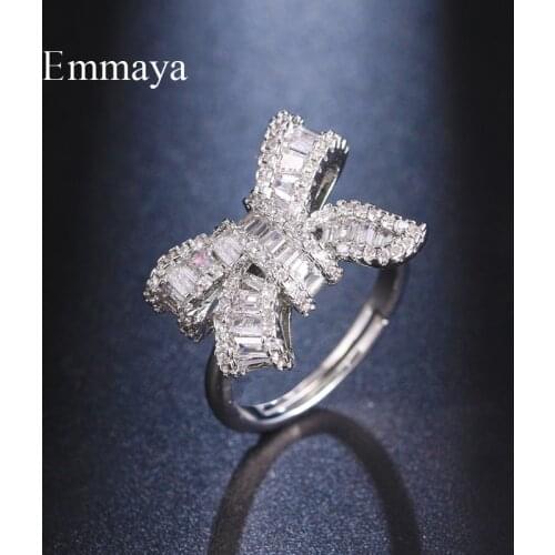 Emmaya Cute Bowknot Shape Ring With Shiny Zirconia Fashion Statement Fancy Jewelry In Party Women Adorable Decoration