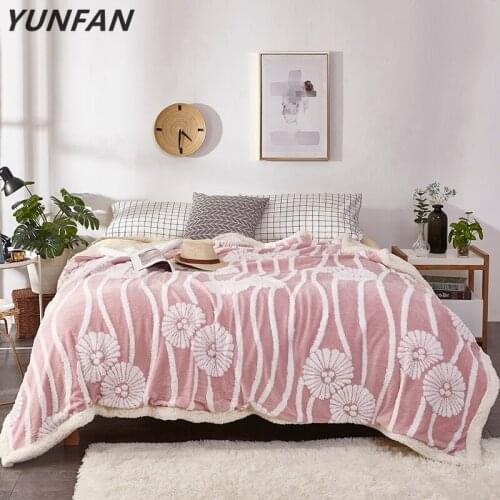 Pink flowers fleece blankets and throws Adult Thick Warm winter Blanket Home Super Soft duvet luxury Blankets On fashion Bedding