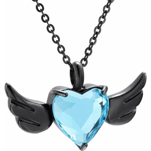 IJD9957 Black Angel Wings Heart Stainless Steel Cremation for Holder Ashes Urn Keepsake Memorial Pendant Necklace Jewelry
