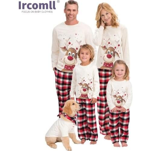 Ircomll Family Matching Clothing sets Christmas Pajamas Set Cute Elk Sleepwear for Boys Girls Dad Mum Plaid Clothes