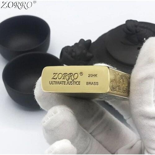 Zorro Kerosene Lighter Pure Copper Brass Classic Tang Grass And Fish Pattern Handicraft Gasoline Oil Lighter With Gift Box