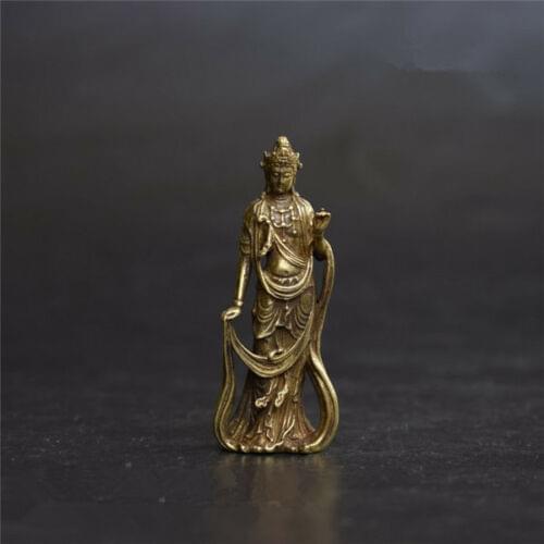 Chinese Asian antique Pure brass Guanyin bodhisattva Buddha small pendant