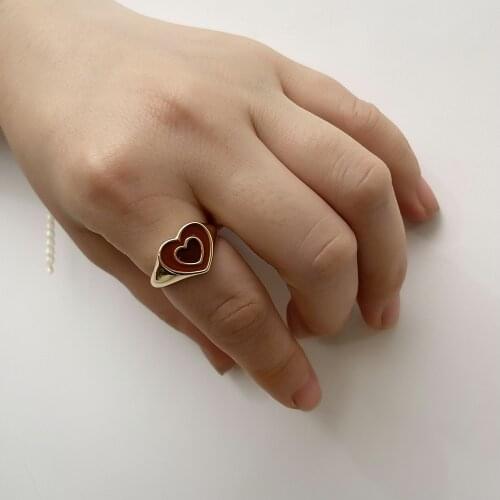 New Ins Creative Simple Colorful Double Layer Love Heart Ring Vintage Heart Rings For Women Girls Fashion Jewelry