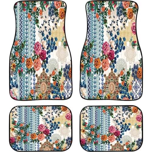 Flowers Pattern Car Floor Mats Front Rear Premium Carpets Mat, Set of 4 Floral Auto Foot Mats Universal Fit Vehicles