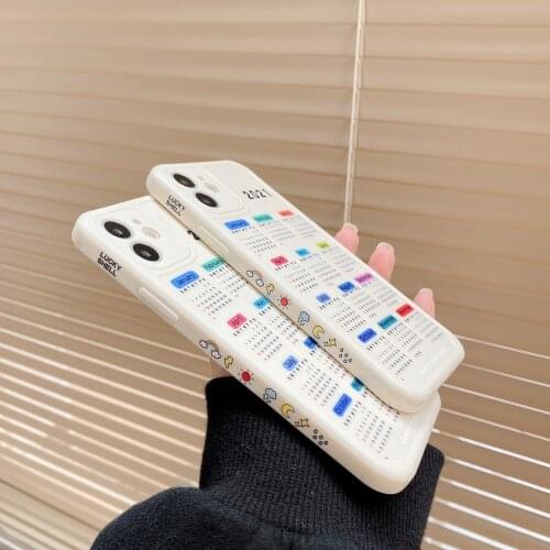 Hot Sale Fashion 2021 Calendar Side Pattern Phone Case for iPhone 12 Creative Cartoon Retro Cover for iPhone 11/7/8/X/XR/XS/MAX