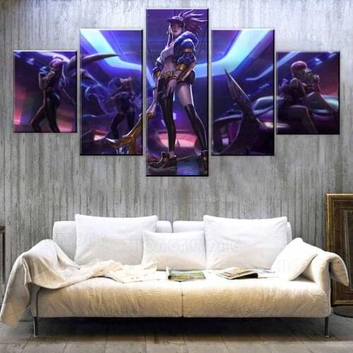 Home Decor Modular Canvas Painting 5 Piece Akali K/DA League Of Legends LOL Game Printed Poster Wall Art Picture For Living Room
