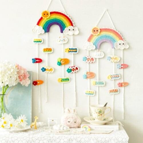 Rainbow Crochet DIY Material Bag 2pcs Rainbow Holder+ 10pcs Hairpins Children Cute Cartoon Hairpins Girls Hair Clips Holder Gift