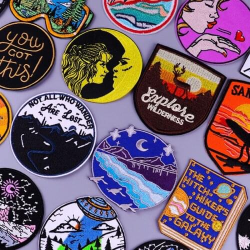 Mountain Stripes Patch For Clothing Thermoadhesive Patches Sticker Iron On Embroidery Patch Nature Adventure Patches On Clothes