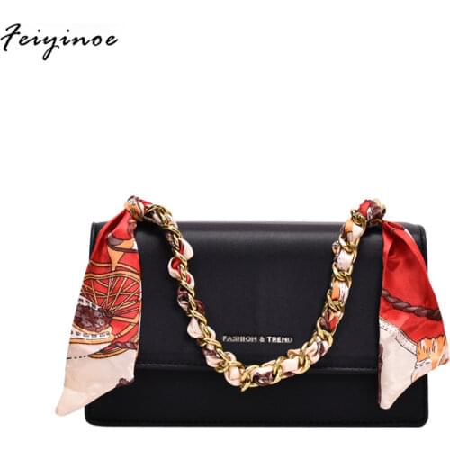 2020 New Fashion Brand Womens Handbags Solid Color Pattern Scarf Pouch Shoulder Messenger Bag Mini ladies Lock Hand Bag Chain