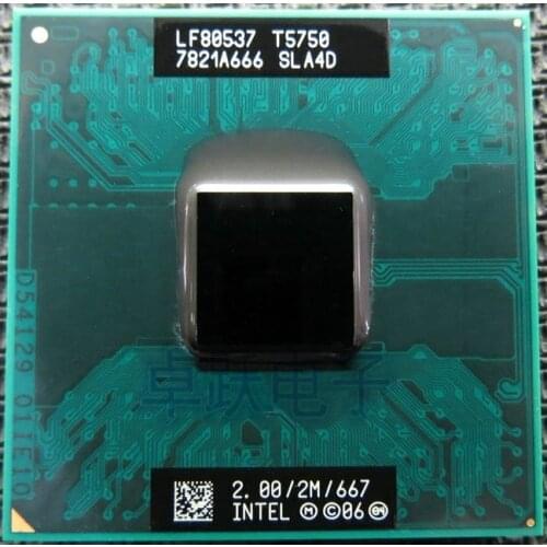 Original intel CPU laptop Core 2 Duo T5750 cpu 2M Cache/2.0GHz/667/Dual-Core Socket 479Laptop processor for GM45/PM45